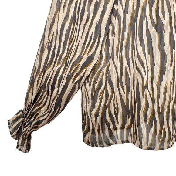 Vici Tan Zebra Tie Neck Balloon Sleeve Button Front Women’s Blouse Sz S - Picture 9 of 12